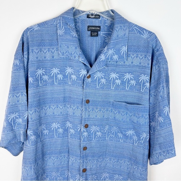 Men’s Silk Hawaiian Shirt Washable Button Down XXL Tropical Palm Jacquard Aloha - Picture 2 of 10